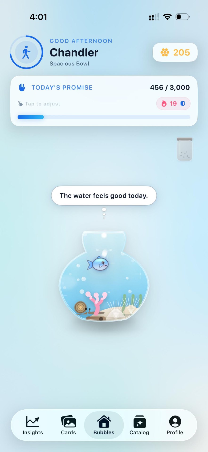 Bubbles home screen with fishbowl