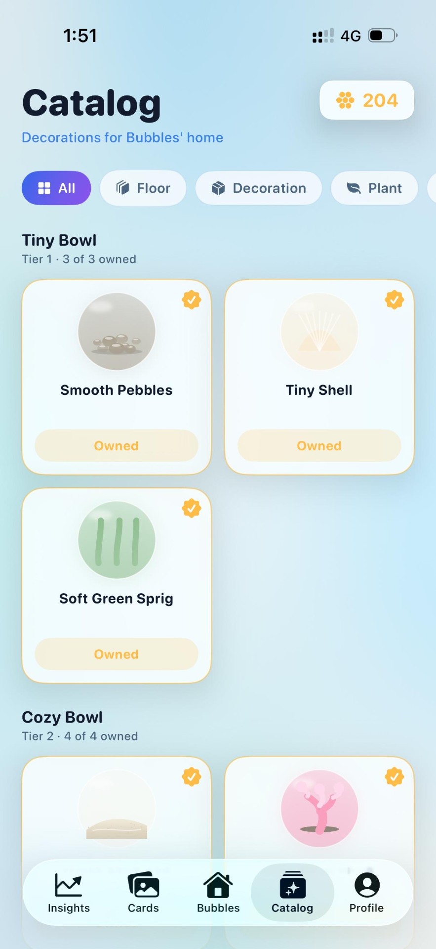 Catalog of decorations for Bubbles