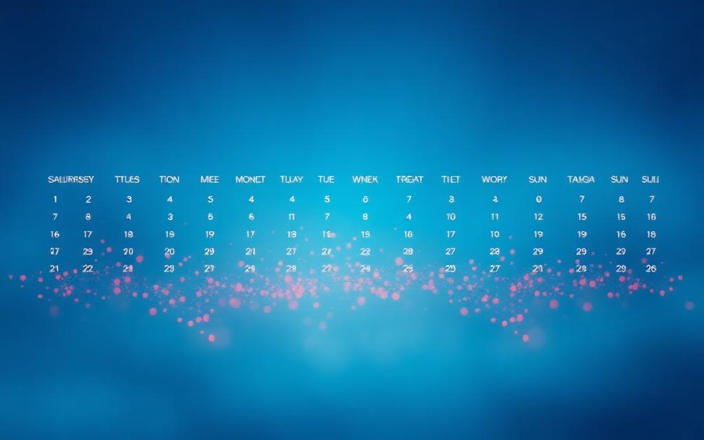 Glowing dots across a calendar grid fading into blue