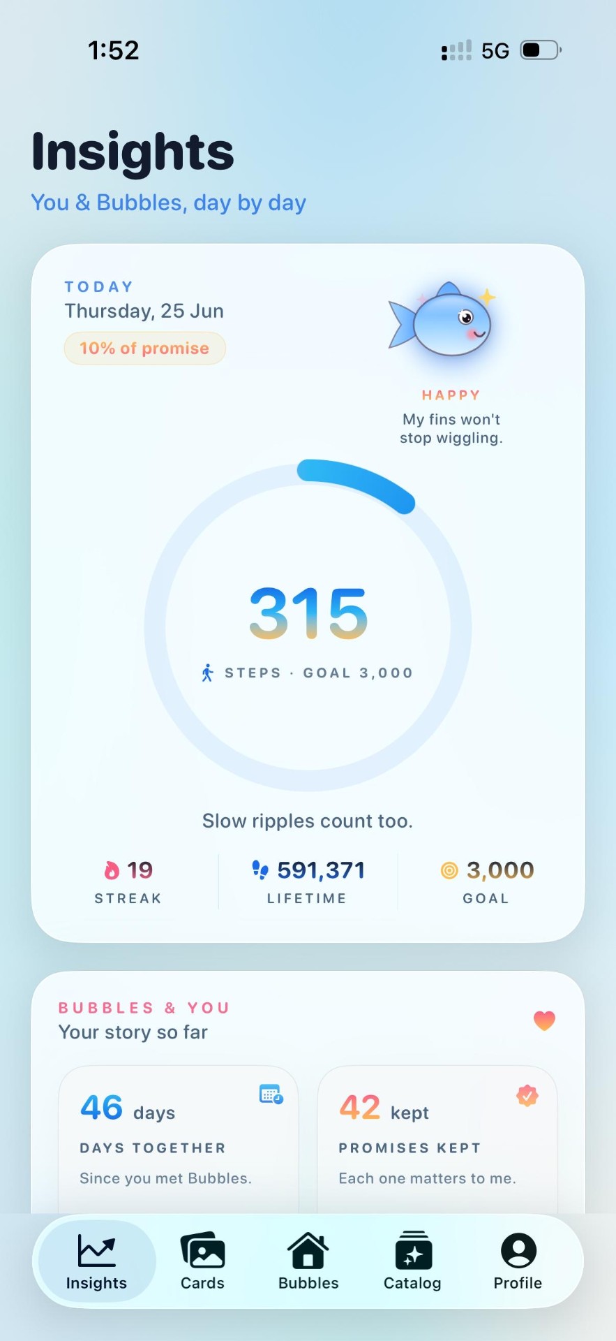 Insights screen with step ring and streak