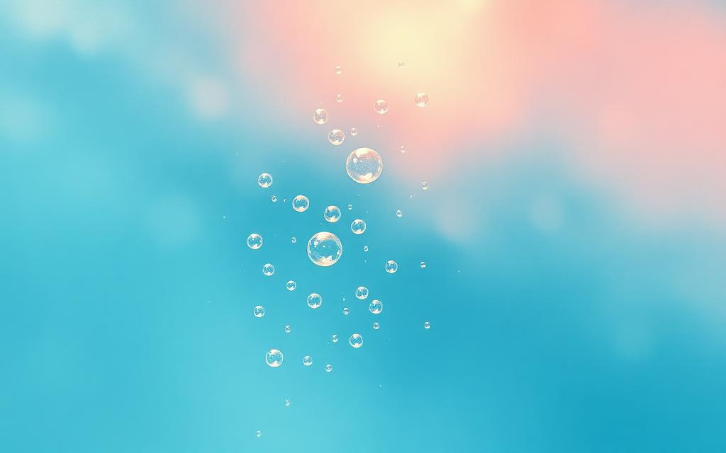 Tiny bubbles rising through warm water